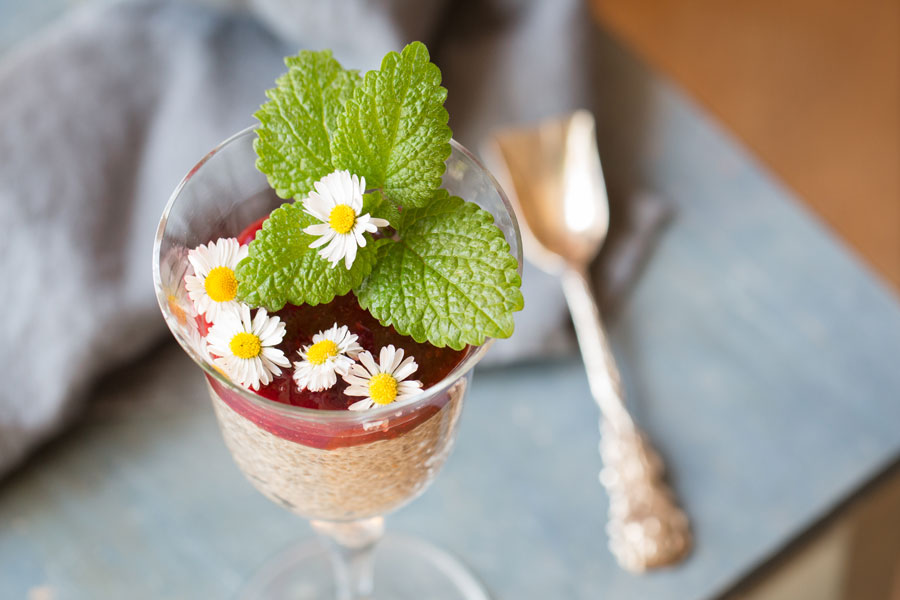 Chia-Parfait mit Kokos-Joghurt und FruchtGarten Himbeere