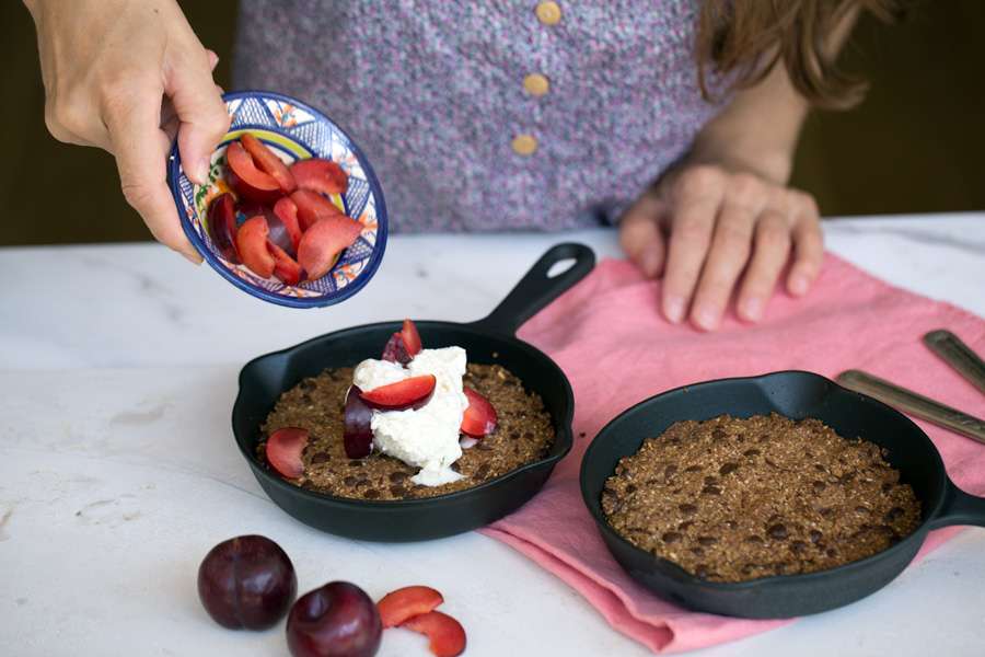 Giant vegan chocolate chip skillet cookie without flour