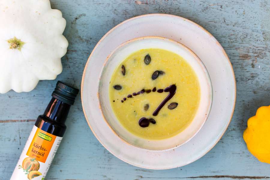 Pumpkin Soup with Sweet Potatoes and Coconut Cream