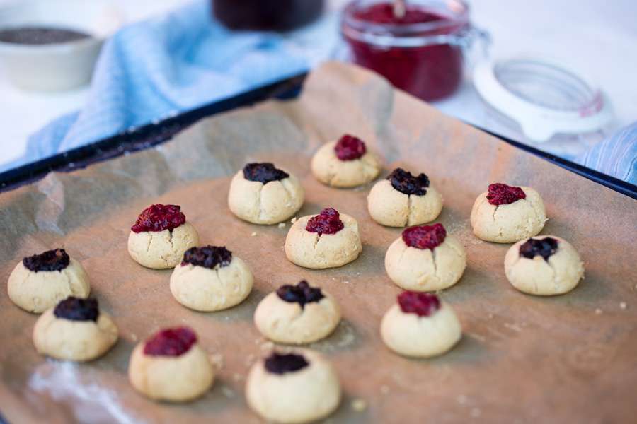 Chia Jam Thumbprint Shortbread Cookies with Ghee