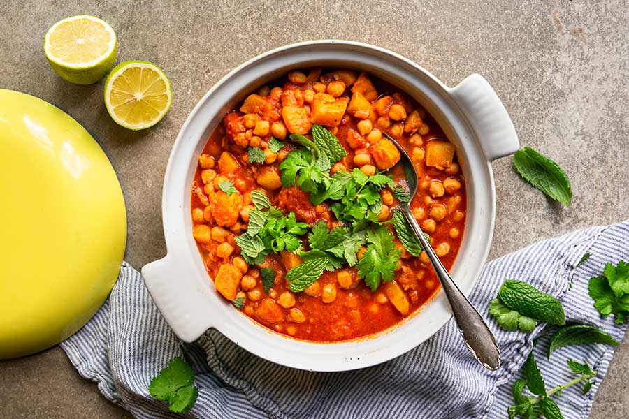 Moroccan stew made from sweet potatoes and chickpeas