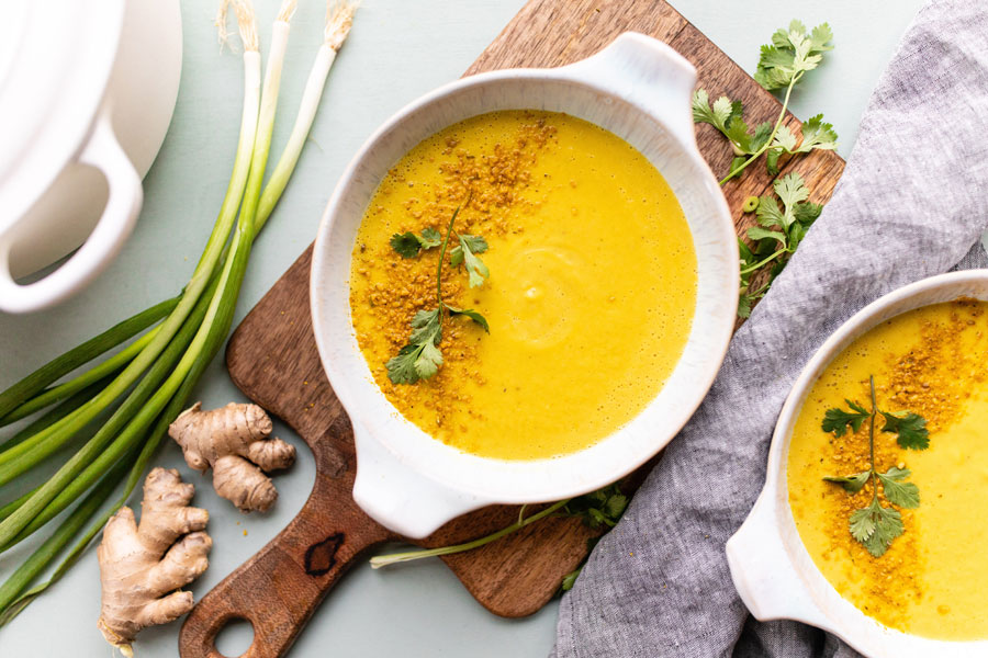 Alkaline celery root ginger soup with tumeric