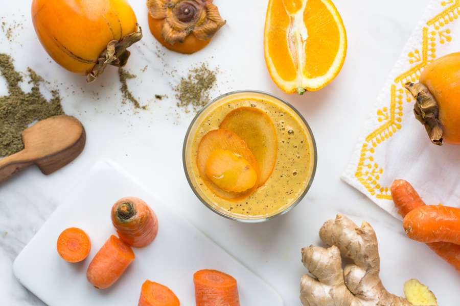 Smoothie with Kaki, Orange, Carrot und Hemp Oil