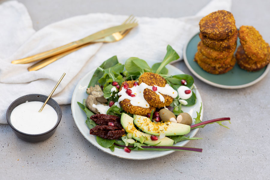 Sweet potato falafel with turmeric and Gomasio