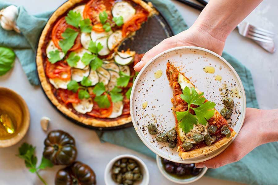 Tuscany quiche with tomatoes and zucchini