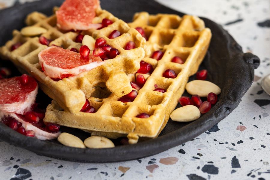 Buttermilk waffles with white almond butter