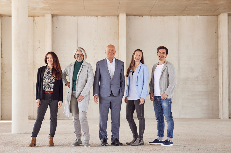 Founder and previous Managing Director, Joseph Wilhelm, hands over responsibility to his children. The picture shows (from left to right) Managing Director, Seraphine Wilhelm, Managing Director, Margarethe Epple. Joseph Wilhelm, Managing Director, Rosalie Dorn, and Managing Director, Leonhard Wilhelm.