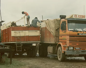 Ein LKW transportiert Kakaobohnen.