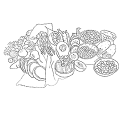 Illustration Basische Ernährung Collage aus mehreren basischen Lebensmittel als Illustration dargestellt.