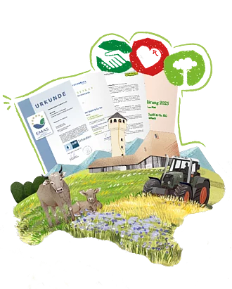 Collage, die vier verschiedene Dokumente zeigt, über Illustration der Rapunzel Welt in Legau