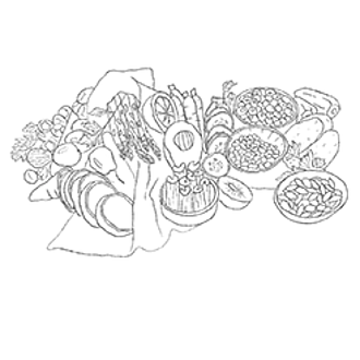 Collage aus mehreren basischen Lebensmittel als Illustration dargestellt.