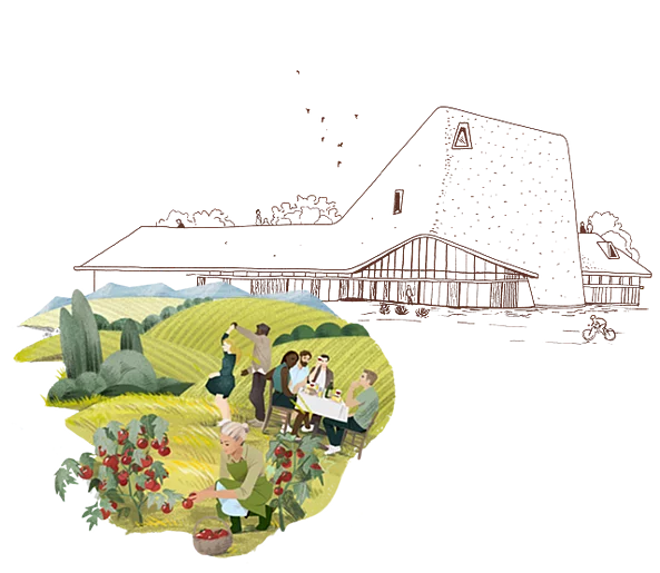 Skizze der Rapunzel Welt mit Landschaft Skizze von bunter Landschaft mit Rapunzel Welt im Hintergrund