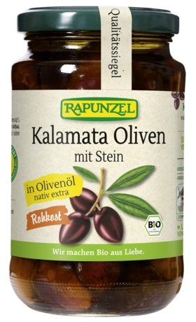 Oliven Kalamata violett, mit Stein in Olivenöl