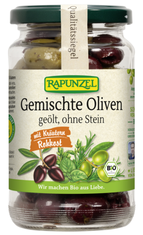 Oliven gemischt mit Kräutern, ohne Stein geölt
