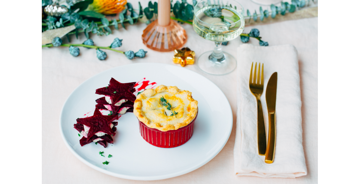 Linsen-Pilz-Tartes mit Rote-Bete-Türmchen