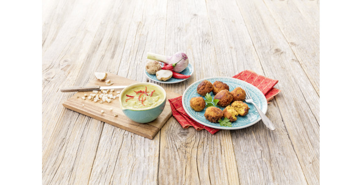 Lupinenbällchen mit Kokos-Gemüse