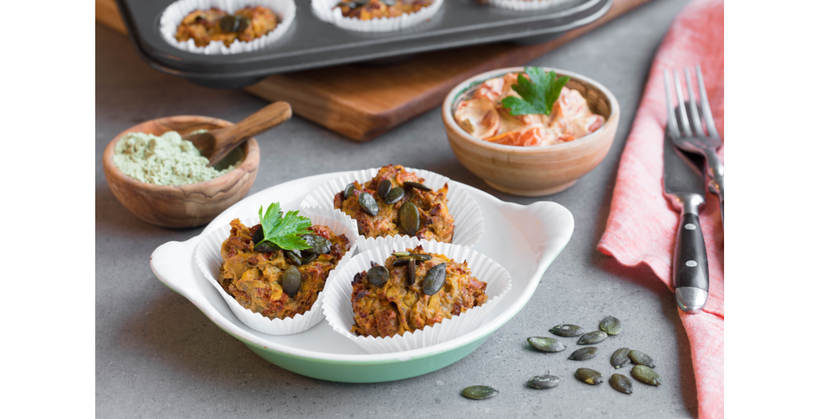 Pikante Muffins mit Kürbiskernmehl