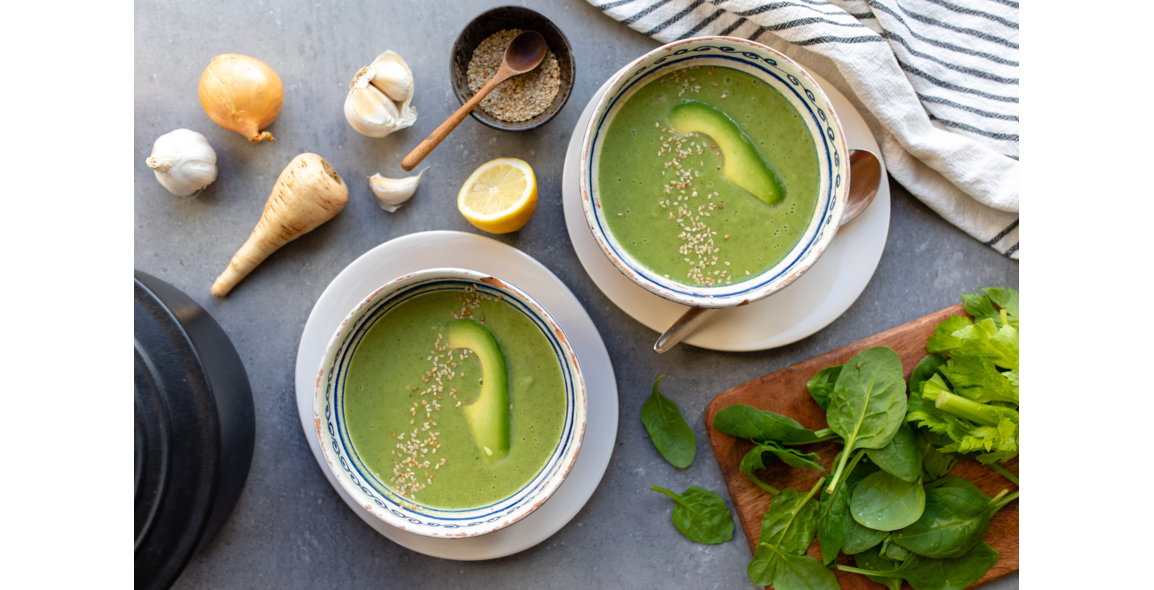 Basen-Brokkoli-Spinat-Suppe mit Tahin