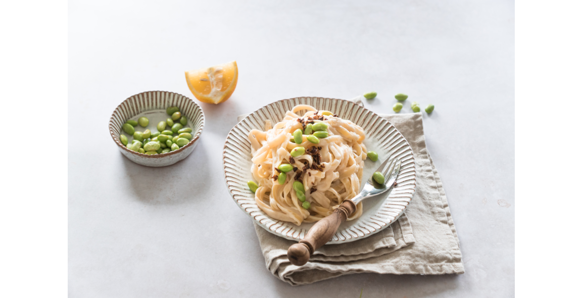 One Pot Pasta mit Edamamé Sojabohnen