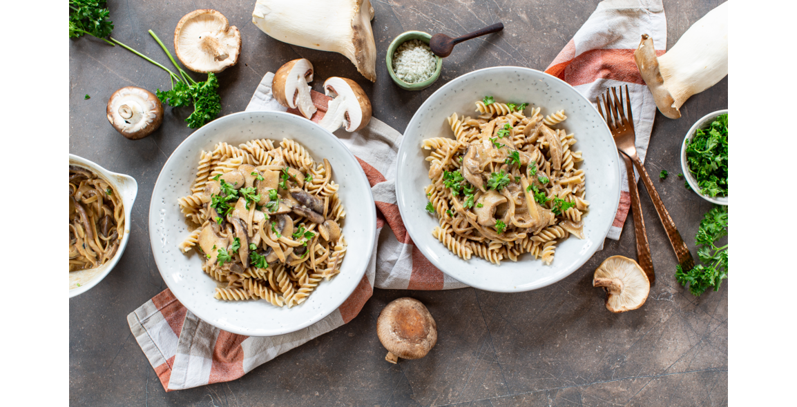 Reisspirelli mit Mandelpilzrahmsauce