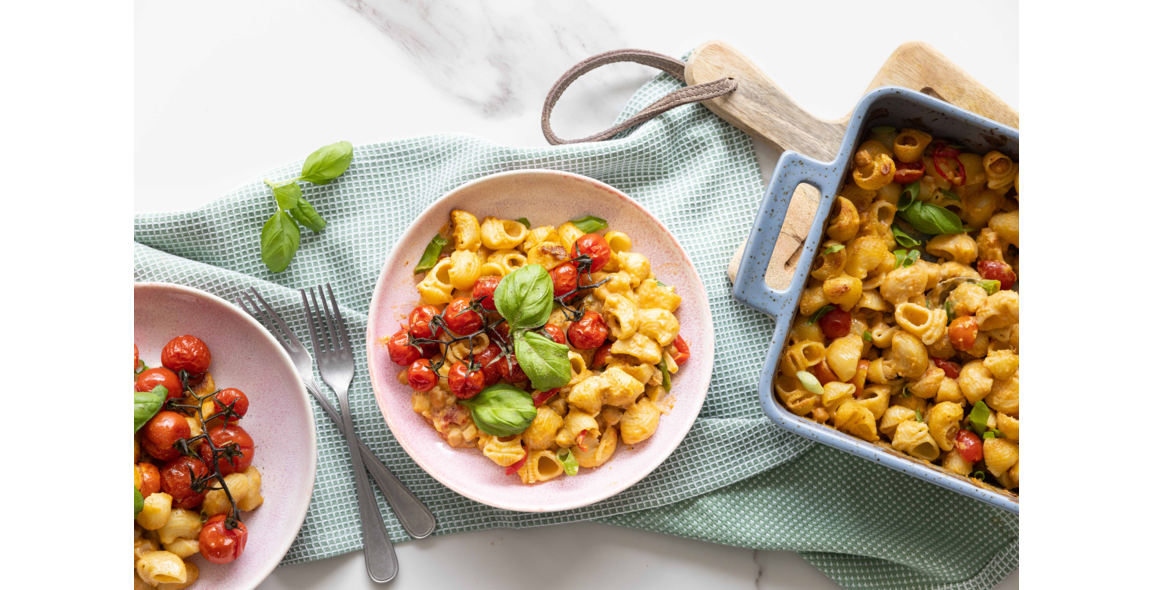 Conchiglie überbacken mit cremiger Kichererbsen-Hefeflocken-Soße