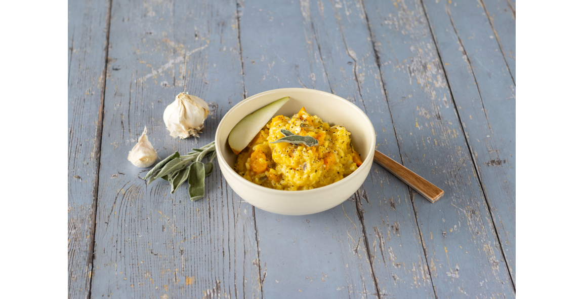 Kürbis Risotto mit fermentierter Birne