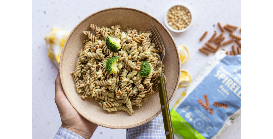 Vollkorn Spirelli mit Brokkoli-Mandelcremesauce