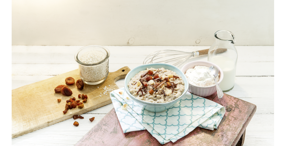 Milchreis mit Aprikosen und Edelbitterschokolade