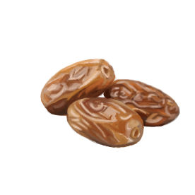 Drei Datteln gestapelt. 