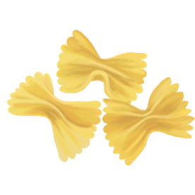 Illustration von drei Farfalle Nudeln.