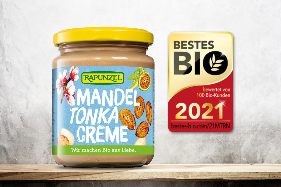 Die Mandel-Tonka-Creme wurde von den Schrot&Korn-Lesern als Bestes Bio 2021 ausgezeichnet Die Mandel-Tonka-Creme wurde von den Schrot&Korn-Lesern als Bestes Bio 2021 ausgezeichnet
