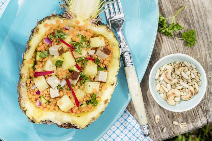 Rote Linsen Salat mit Ananas | Schritt für Schritt Rezept