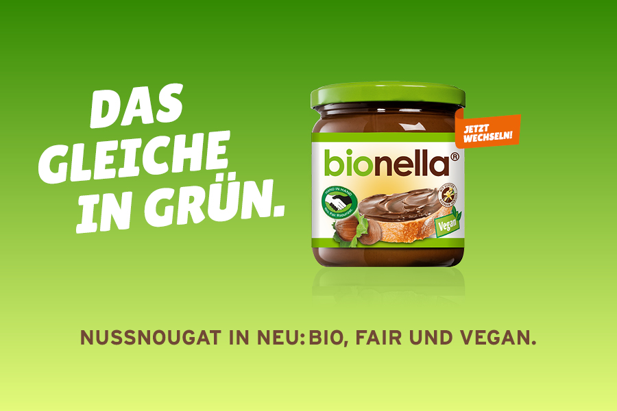 bionella - Nussnougat in neu: Bio, fair und vegan.