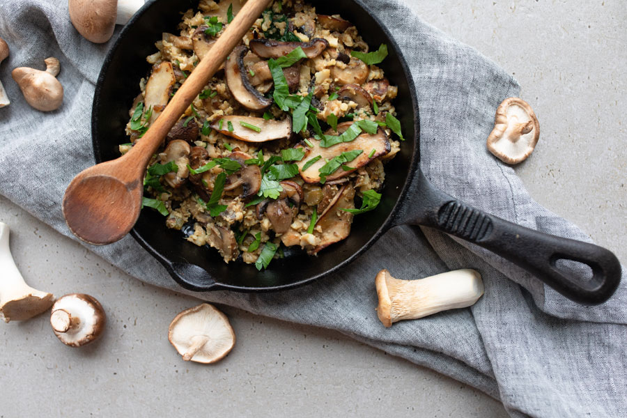 06.10.2021: Low Carb Pilz-Pfanne mit Blumenkohlreis