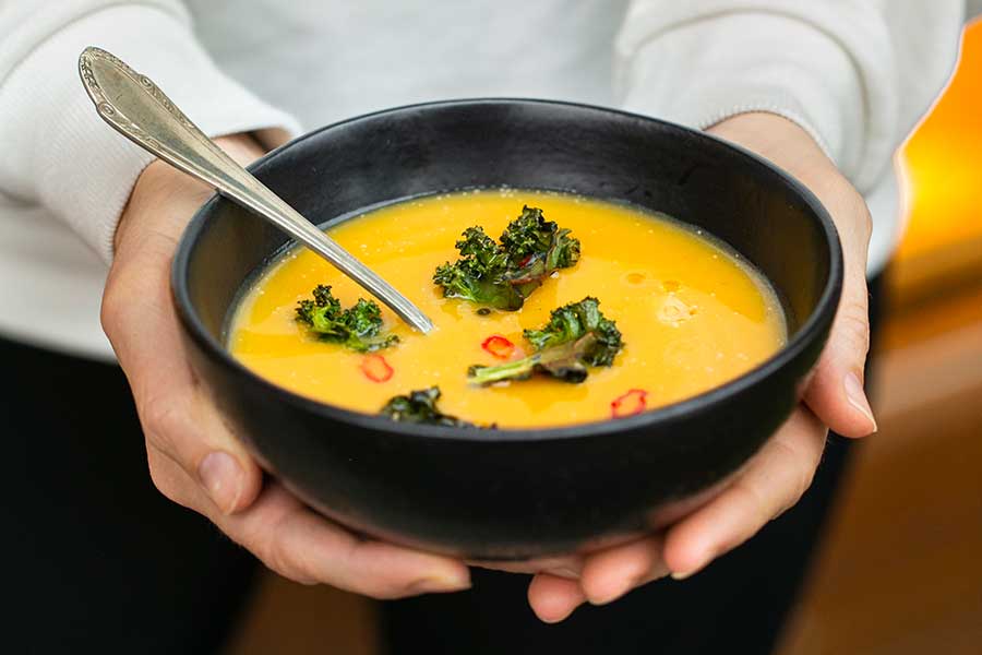 Butternut Squash Soup with kale chips