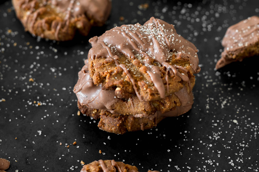 Date and Peanut butter cookies with a chocolate glaze