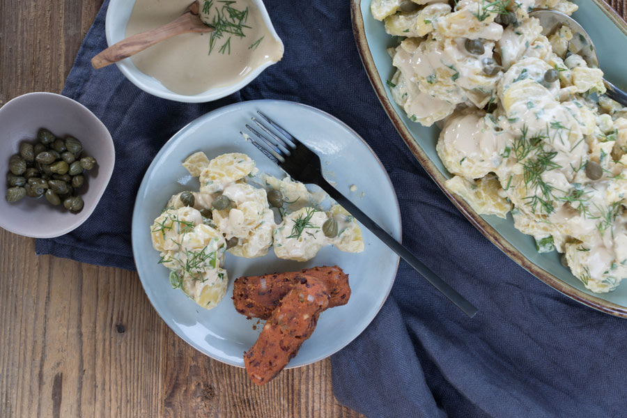 Creamy potato salad with vegan mayo