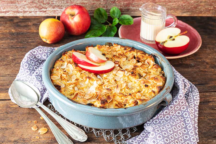 Mango-Apfel-Ofenschlupfer mit Gebrannte-Mandel-Aufstrich