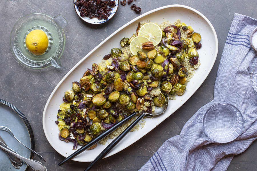 Roasted Brussel Sprouts with Quinoa and Cranberries