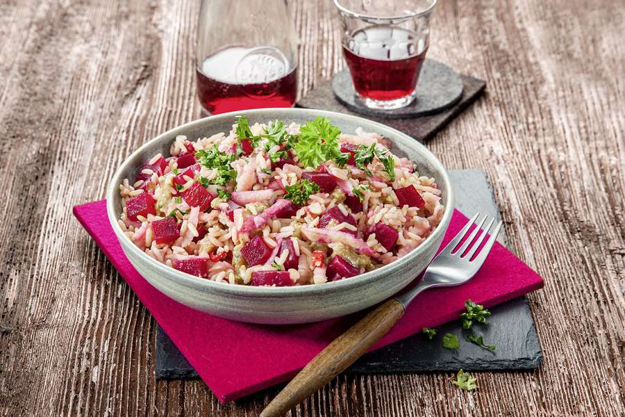 Bio-Rezept von Attila Hildmann: Rote-Bete-Reis-Salat - Rapunzel Naturkost