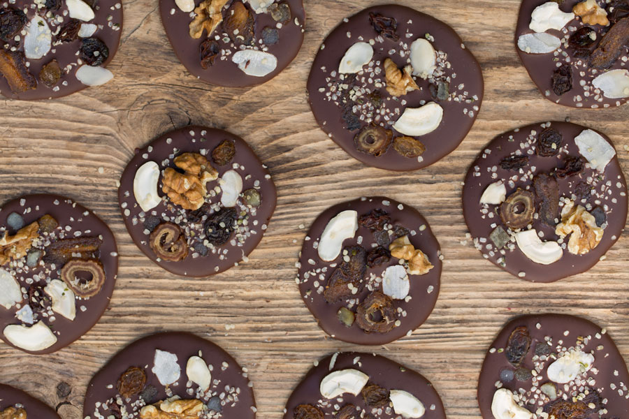 Chocolate Coins with dried fruits and nuts