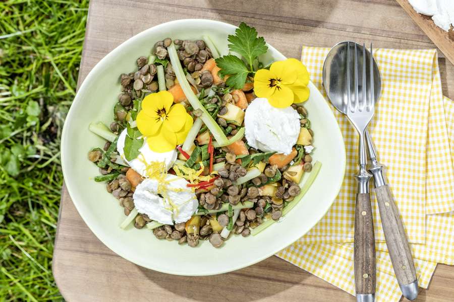 Sommersalat mit Gourmet Berg-Linsen und Ziegenfrischkäse