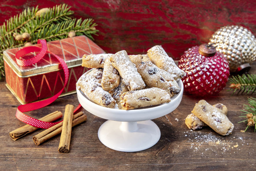 Stollen confectionery with marzipan and sultanas