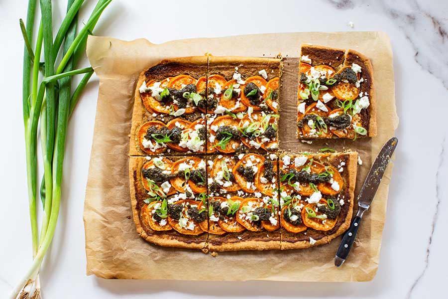 Sweet potato tart with pesto verde