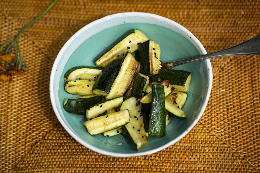 Ayurvedic Zucchini in ghee stewed with onion seed