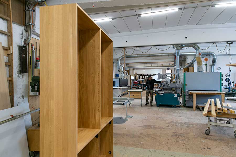 Solid oak wood is used to make the furniture for the office of the organic store manager. 