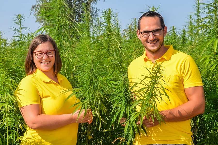 Our hemp suppliers Stefan and Judith in front of one of their hemp fields.