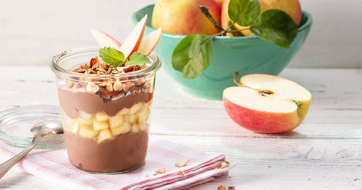 Nachtisch mit Äpfeln und Pudding | Apfel Schoko Trifle