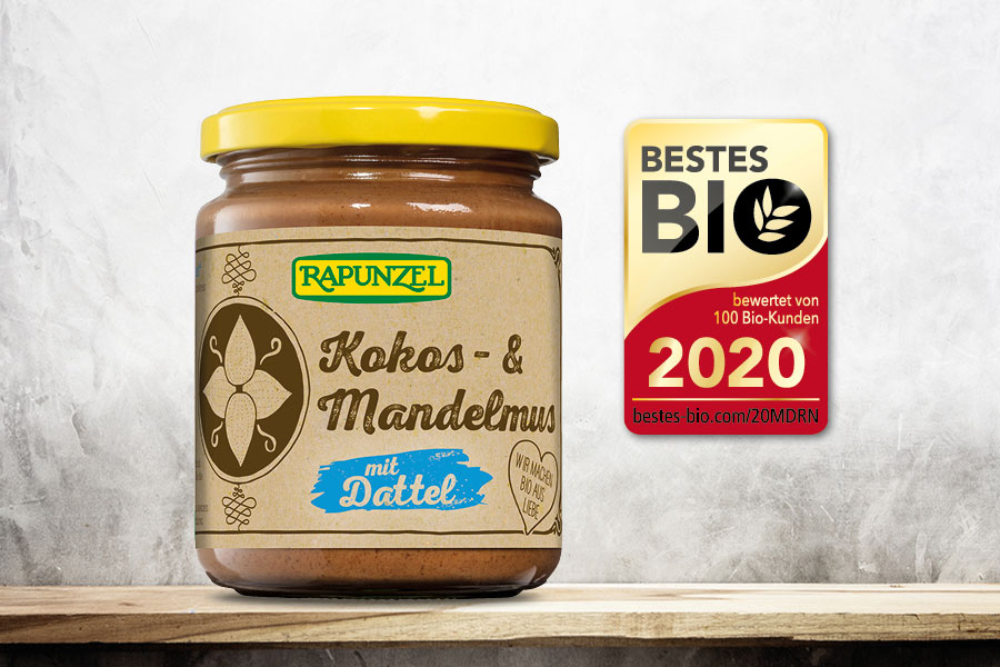 Kokos- & Mandelmus mit Dattel von Rapunzel als Bestes Bio 2020 ausgezeichnet