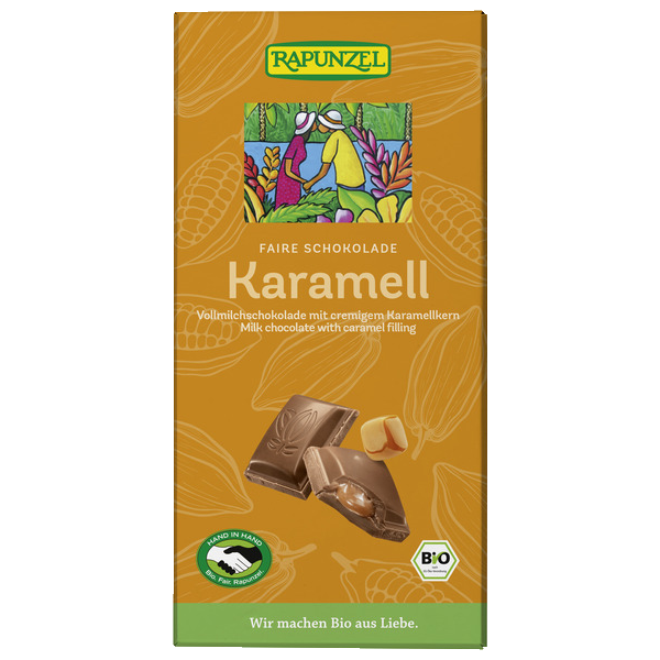 Bio-Product: Milk chocolate with creamy caramel filling, HAND IN HAND - Rapunzel Naturkost